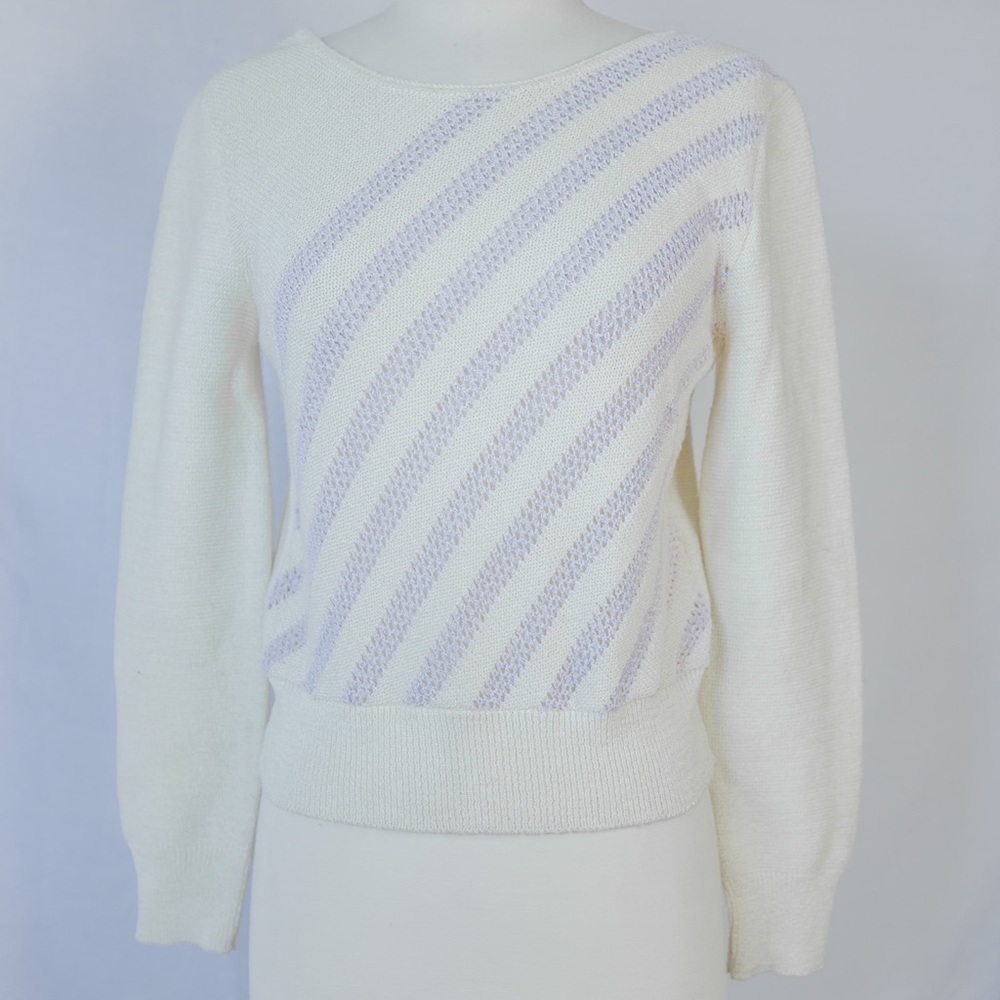 1980s Savion lavender and white knit sweater / extra small -small